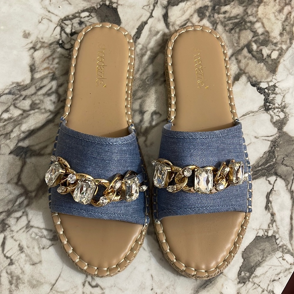 Denim Rhinestone Sandals
